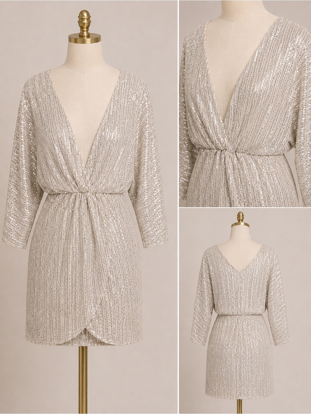 ZARA Sparkling Champagne Sequin Wrap Mini Dress Size Small